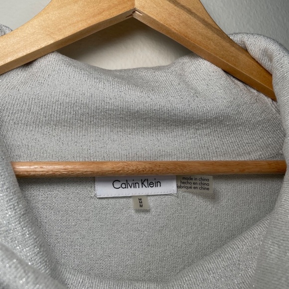 Calvin Klein Women’s Metallic Layered-Look Cowl Neck Sweater – Size Medium - Picture 2 of 4